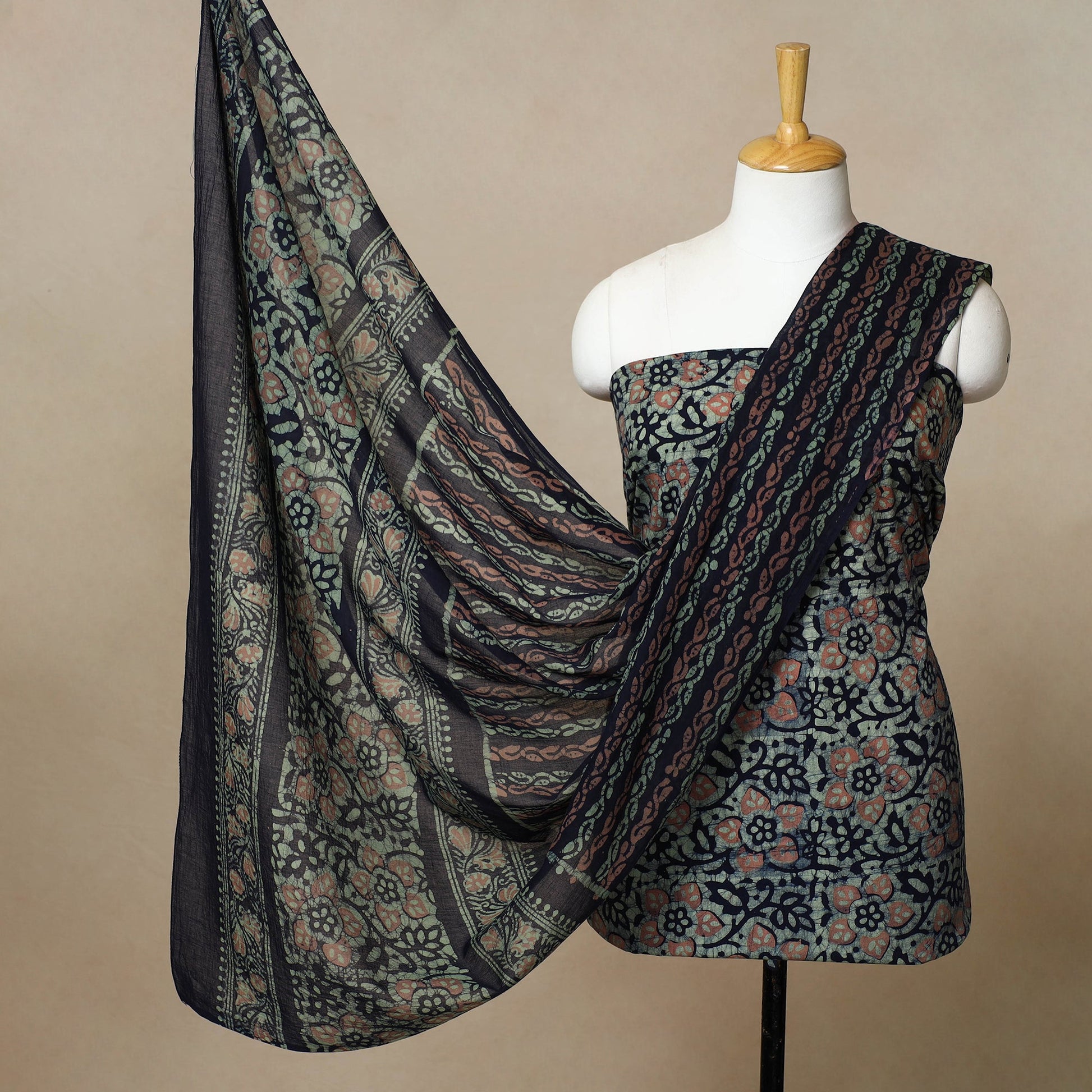 3pc Cotton Kutch Batik Print Dress Material 14