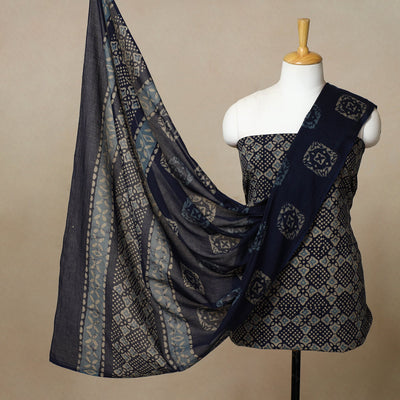Blue - 3pc Cotton Kutch Batik Print Dress Material 17