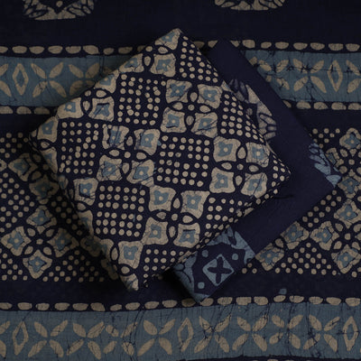 Blue - 3pc Cotton Kutch Batik Print Dress Material 17