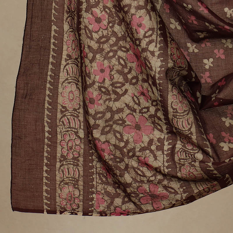 Brown - 3pc Cotton Kutch Batik Print Dress Material 21