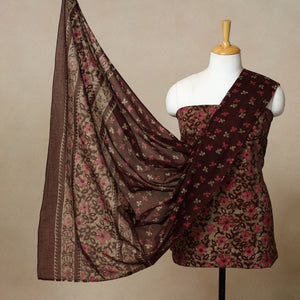 Brown - 3pc Cotton Kutch Batik Print Dress Material 21