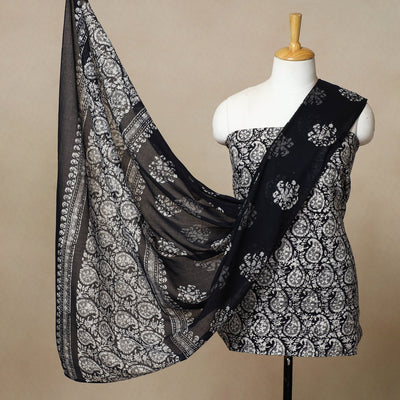 Black - 3pc Cotton Kutch Batik Print Dress Material 22