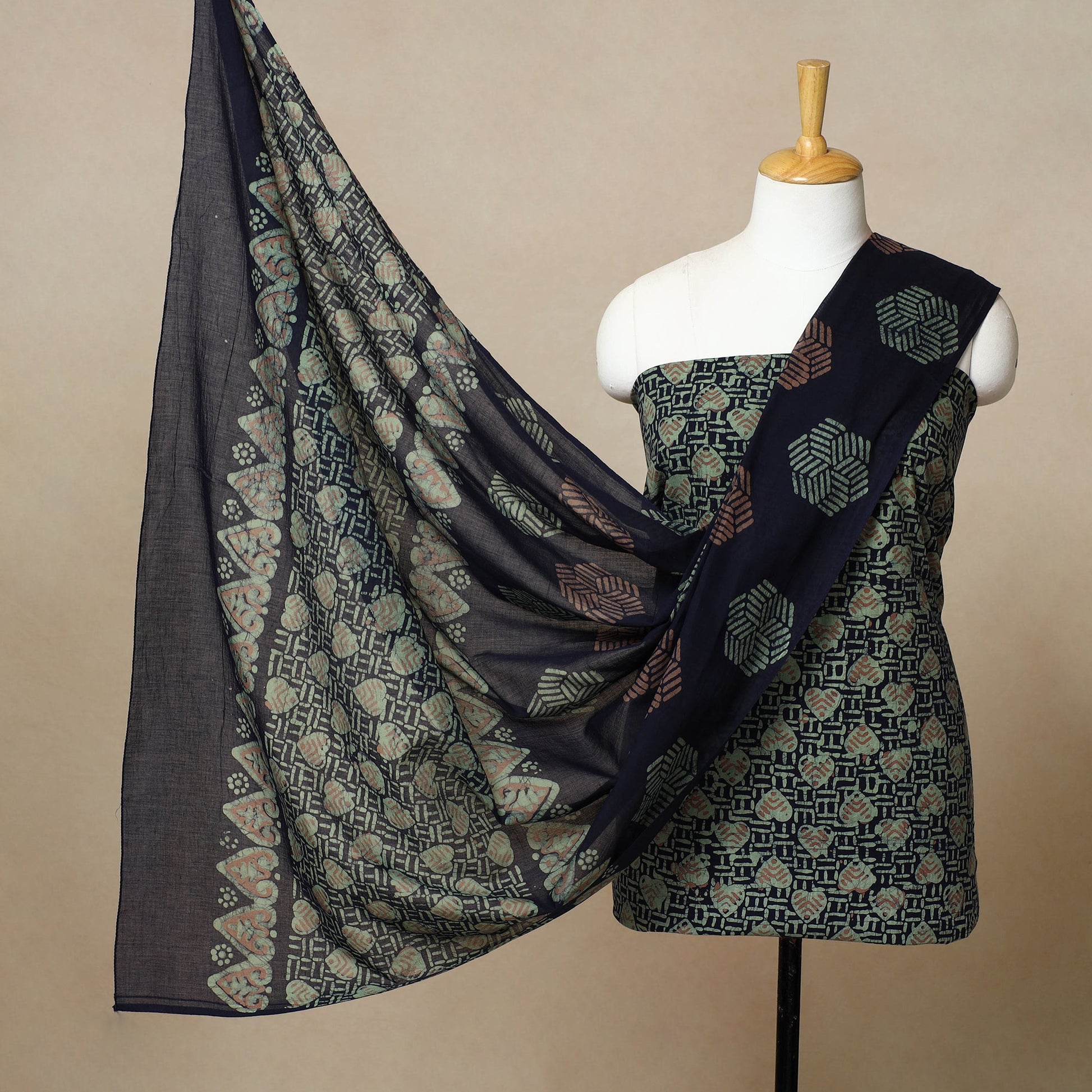 3pc Cotton Kutch Batik Print Dress Material 23
