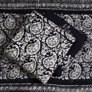 Black - 3pc Cotton Kutch Batik Print Dress Material 22