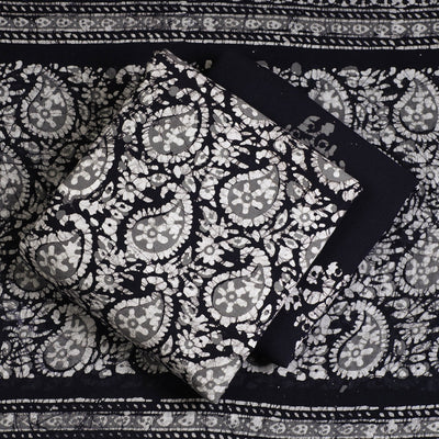 Black - 3pc Cotton Kutch Batik Print Dress Material 22