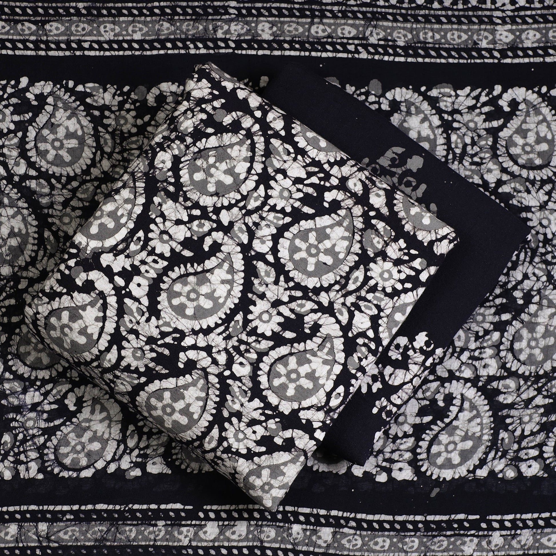 Black - 3pc Cotton Kutch Batik Print Dress Material 22