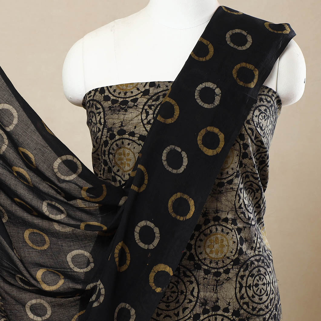 Black - 3pc Cotton Kutch Batik Print Dress Material 34
