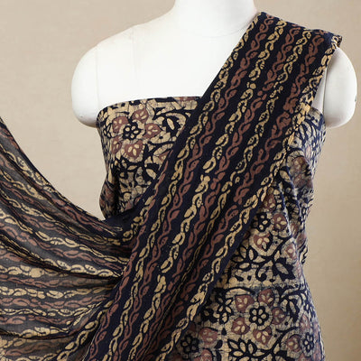 Beige - 3pc Cotton Kutch Batik Print Dress Material 35