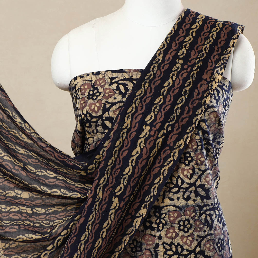 Beige - 3pc Cotton Kutch Batik Print Dress Material 35