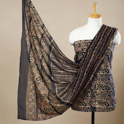 Beige - 3pc Cotton Kutch Batik Print Dress Material 35