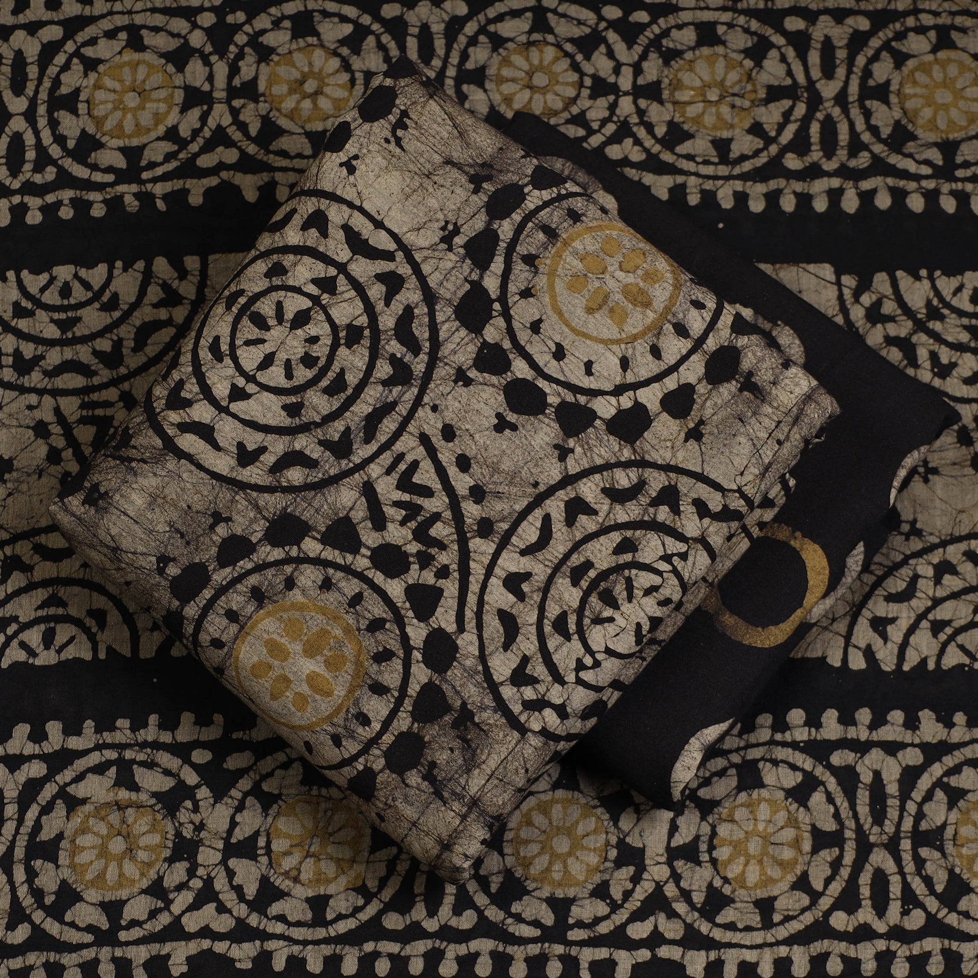Black - 3pc Cotton Kutch Batik Print Dress Material 34