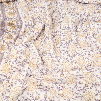 Beige - Sanganeri Reversible Double Soft Cotton Quilt/Blanket 38