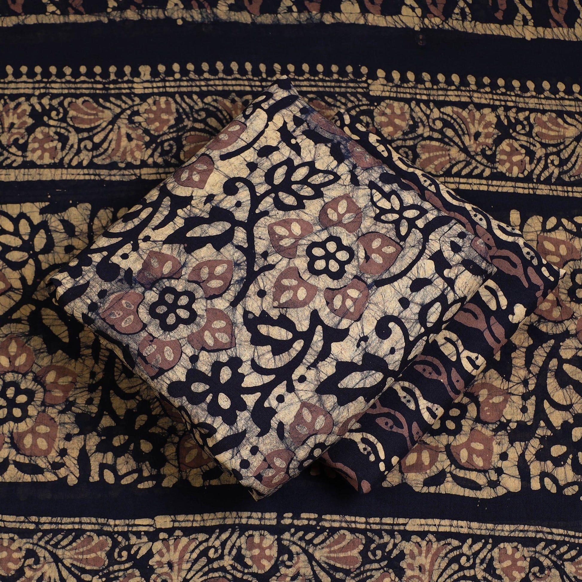 Beige - 3pc Cotton Kutch Batik Print Dress Material 35