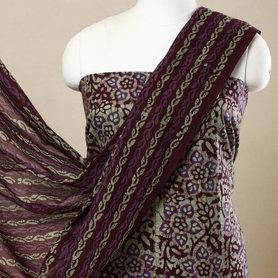 Brown - 3pc Cotton Kutch Batik Print Dress Material 36