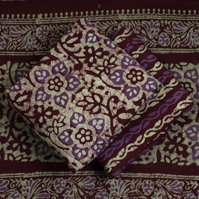 Brown - 3pc Cotton Kutch Batik Print Dress Material 36
