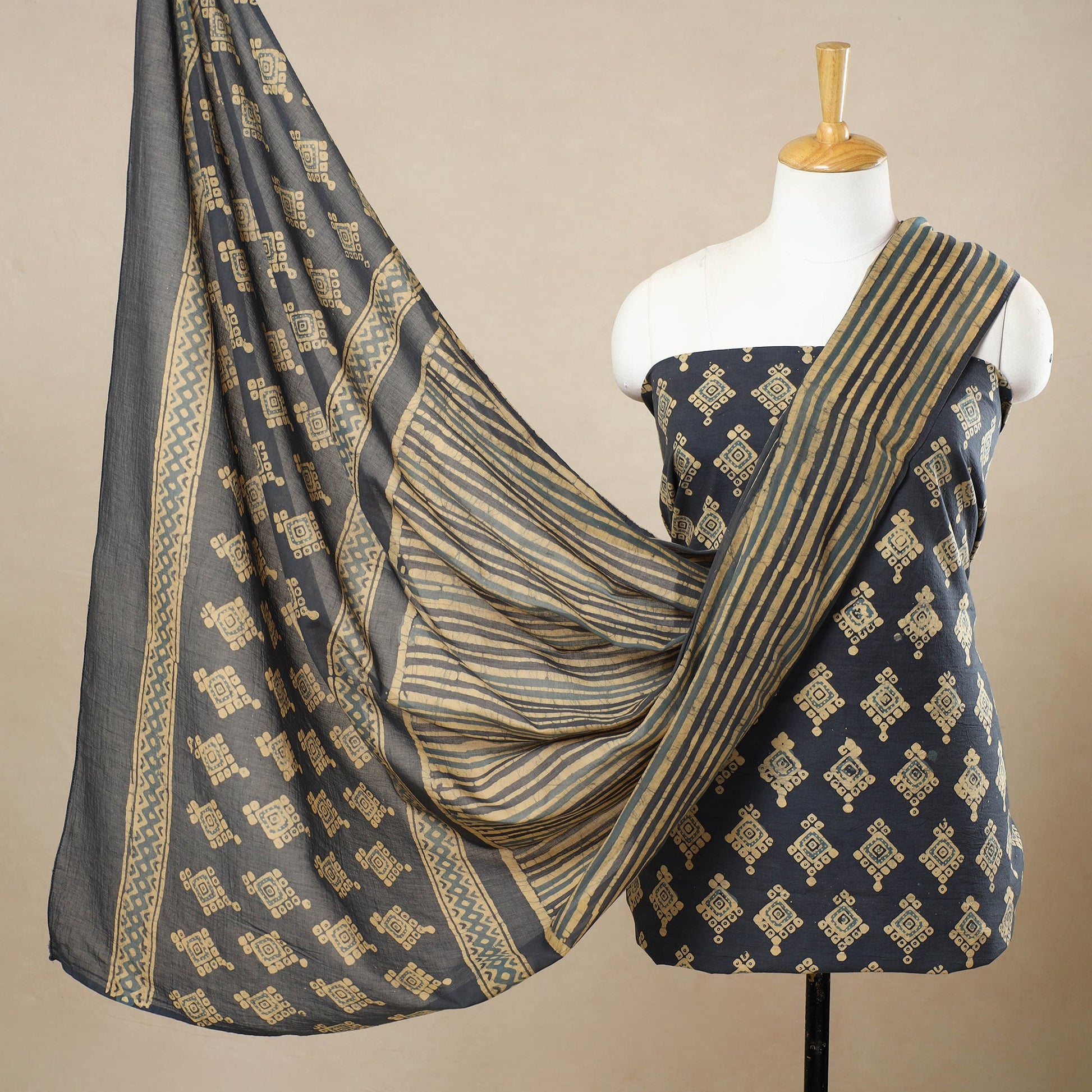 3pc Cotton Kutch Batik Print Dress Material 38
