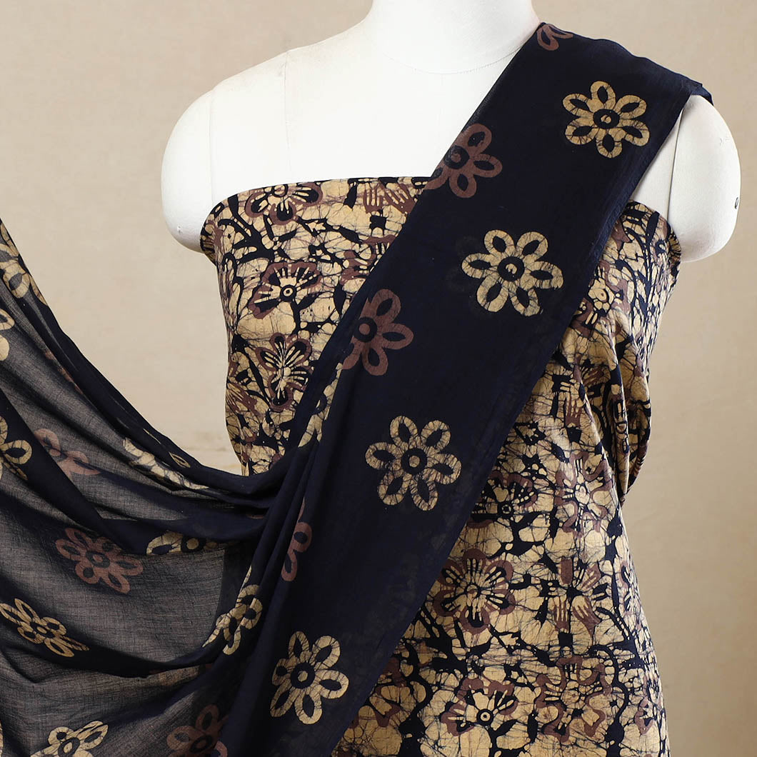 Beige - 3pc Cotton Kutch Batik Print Dress Material 39