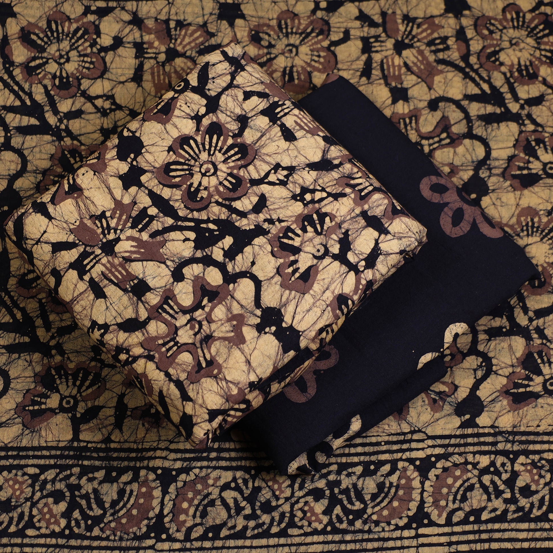 Beige - 3pc Cotton Kutch Batik Print Dress Material 39
