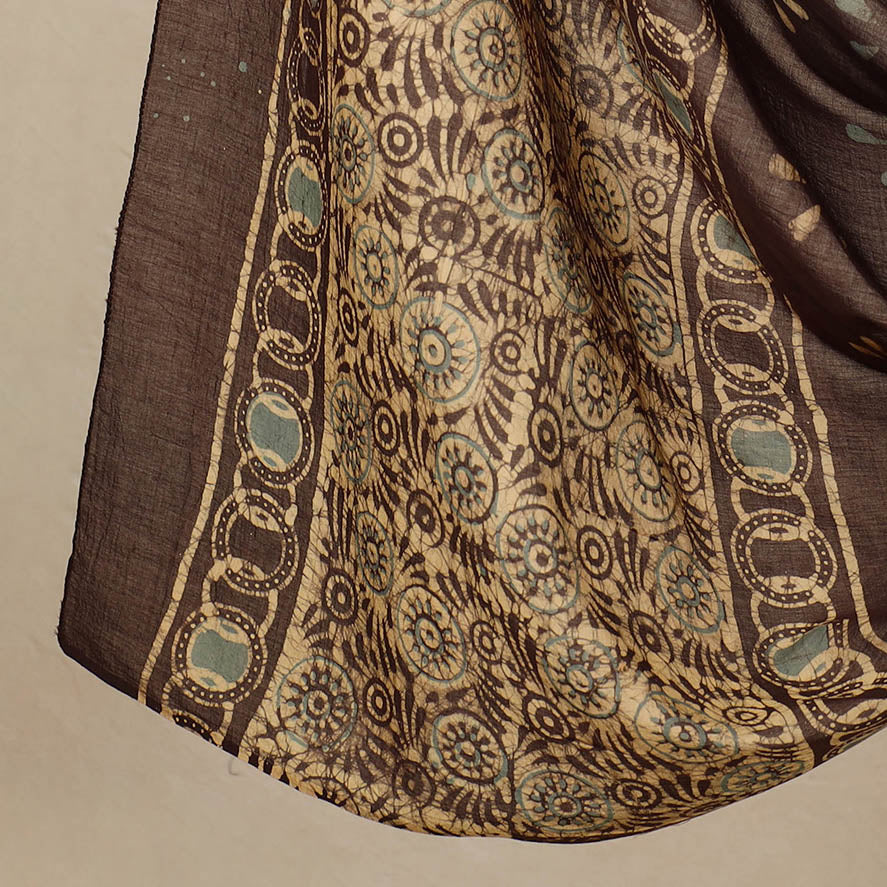 Brown - 3pc Cotton Kutch Batik Print Dress Material 52