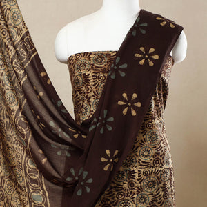 Brown - 3pc Cotton Kutch Batik Print Dress Material 52