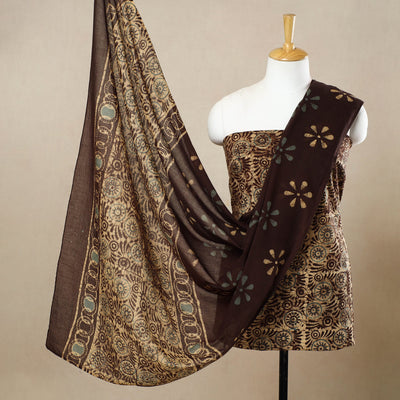 Brown - 3pc Cotton Kutch Batik Print Dress Material 52