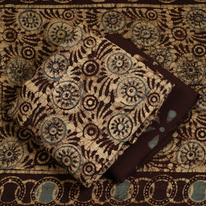 Brown - 3pc Cotton Kutch Batik Print Dress Material 52
