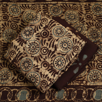 Brown - 3pc Cotton Kutch Batik Print Dress Material 52