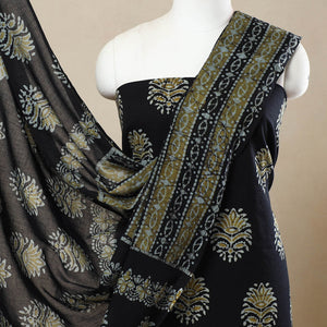 Black - 3pc Cotton Kutch Batik Print Dress Material 55