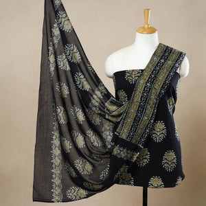 Black - 3pc Cotton Kutch Batik Print Dress Material 55