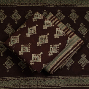 Brown - 3pc Cotton Kutch Batik Print Dress Material 56