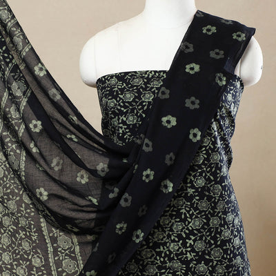 Green - 3pc Cotton Kutch Batik Print Dress Material 58