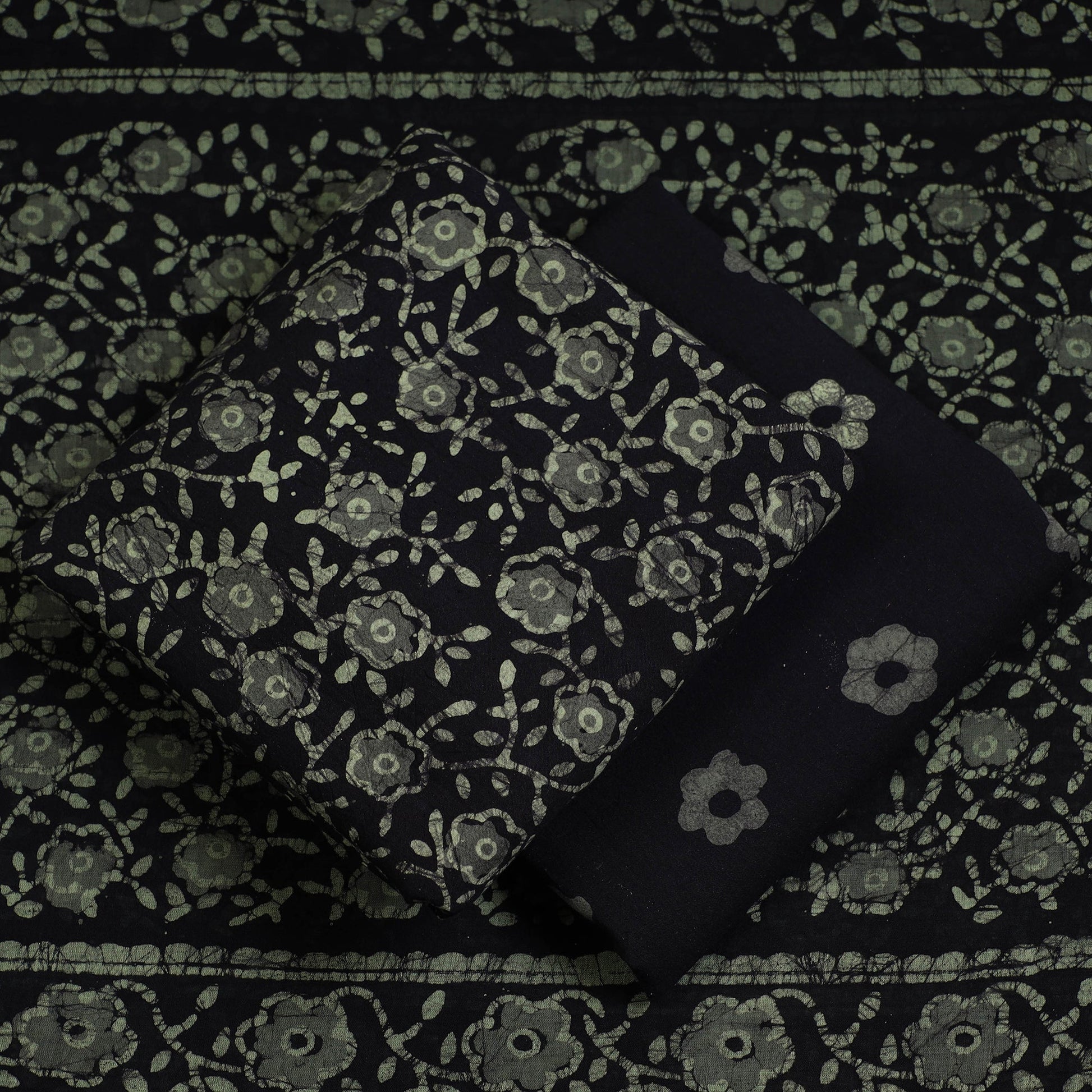 Green - 3pc Cotton Kutch Batik Print Dress Material 58