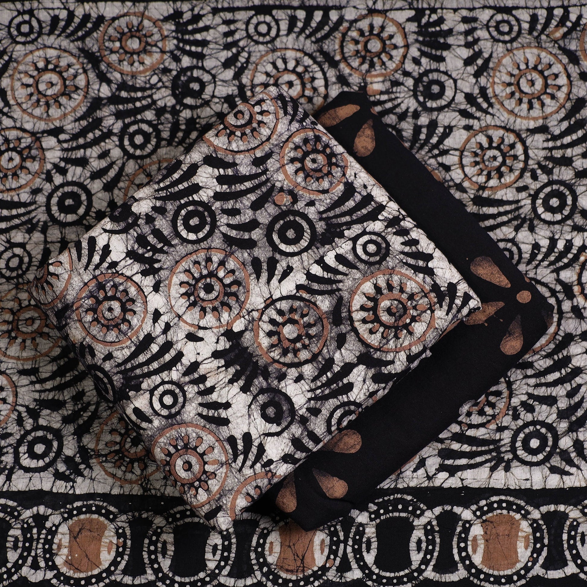 Black - 3pc Cotton Kutch Batik Print Dress Material 64