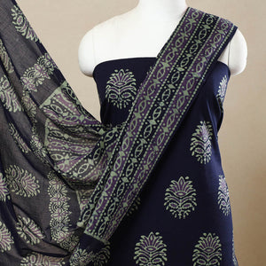 Blue - 3pc Cotton Kutch Batik Print Dress Material 66