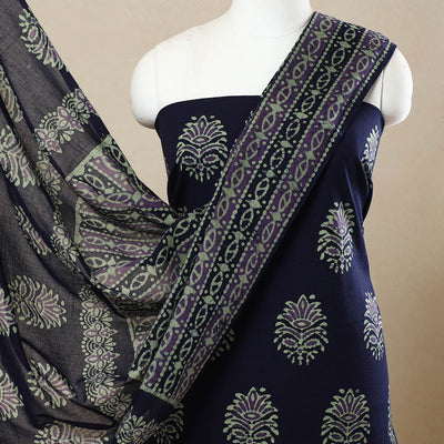Blue - 3pc Cotton Kutch Batik Print Dress Material 66
