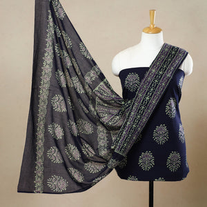 Blue - 3pc Cotton Kutch Batik Print Dress Material 66