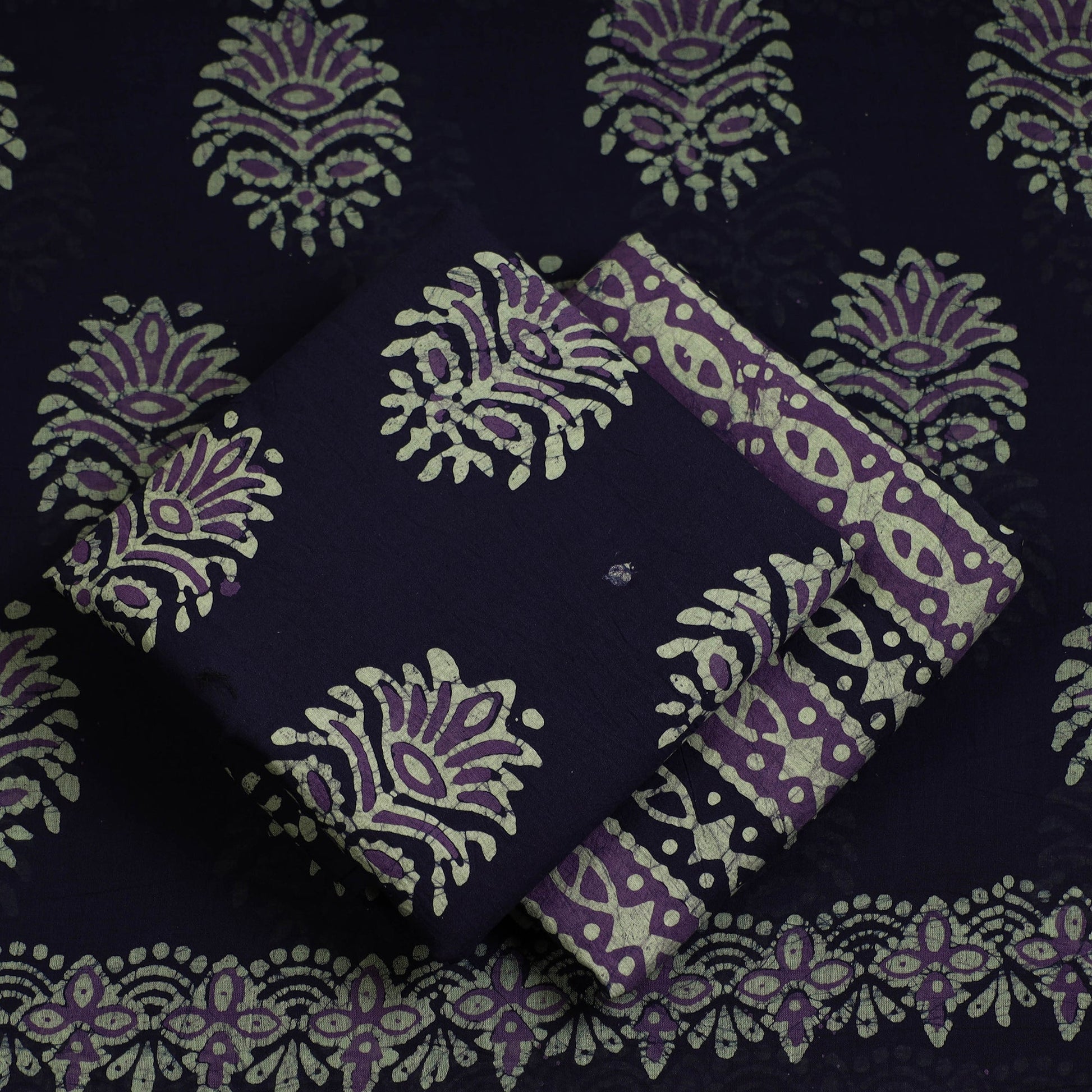 Blue - 3pc Cotton Kutch Batik Print Dress Material 66