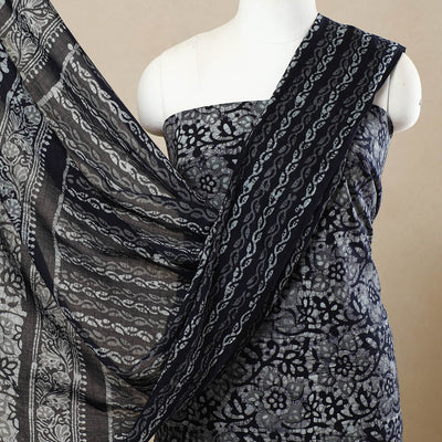 Black - 3pc Cotton Kutch Batik Print Dress Material 68