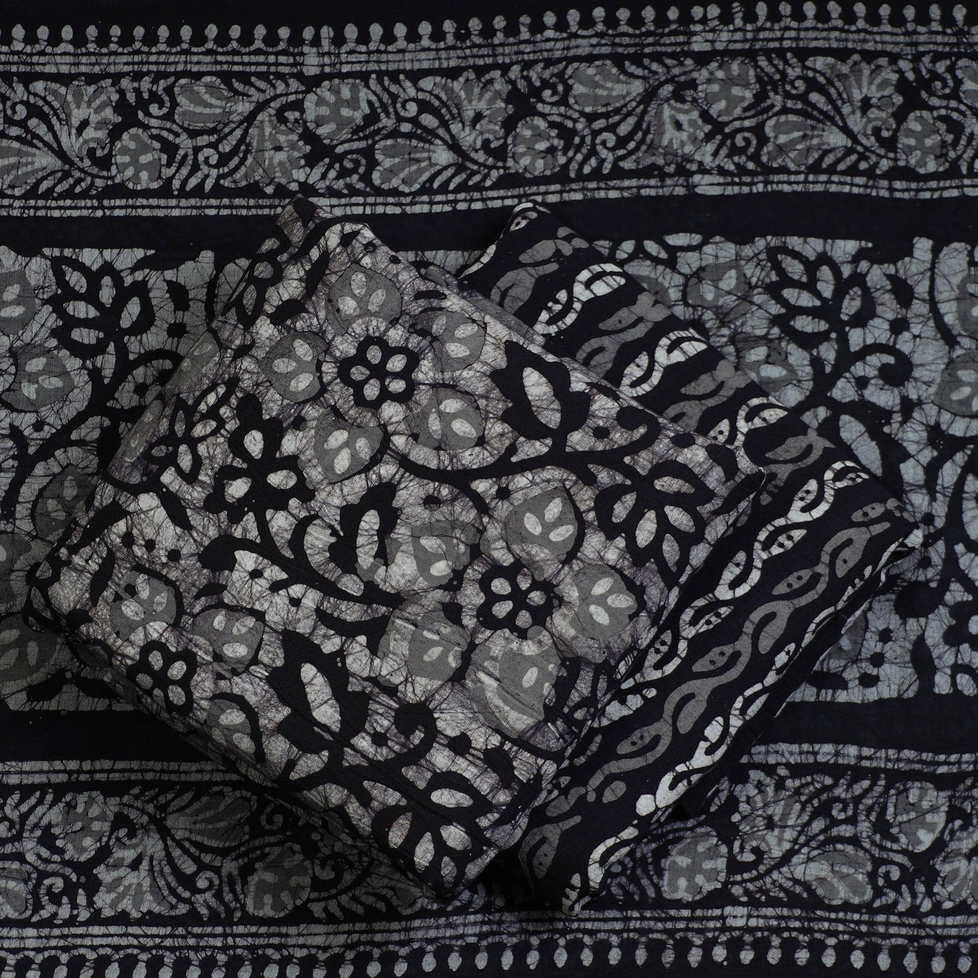 Black - 3pc Cotton Kutch Batik Print Dress Material 68