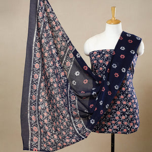Blue - 3pc Cotton Kutch Batik Print Dress Material 77
