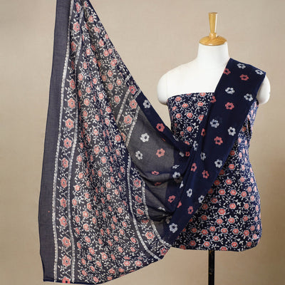 Blue - 3pc Cotton Kutch Batik Print Dress Material 77