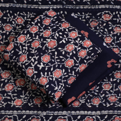 Blue - 3pc Cotton Kutch Batik Print Dress Material 77
