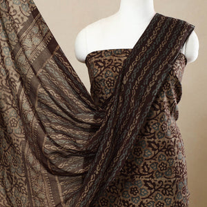 Brown - 3pc Cotton Kutch Batik Print Dress Material 79