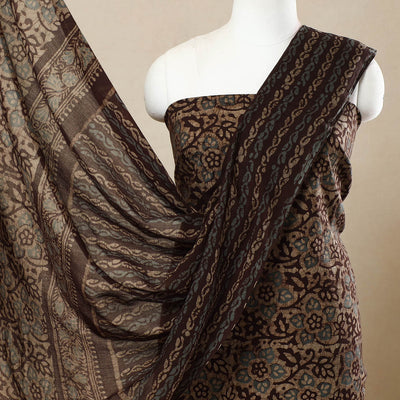 Brown - 3pc Cotton Kutch Batik Print Dress Material 79