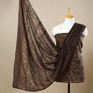 Brown - 3pc Cotton Kutch Batik Print Dress Material 79