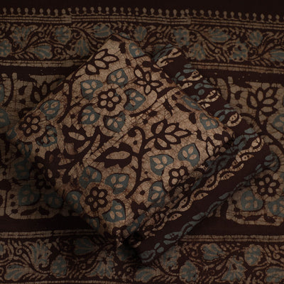 Brown - 3pc Cotton Kutch Batik Print Dress Material 79