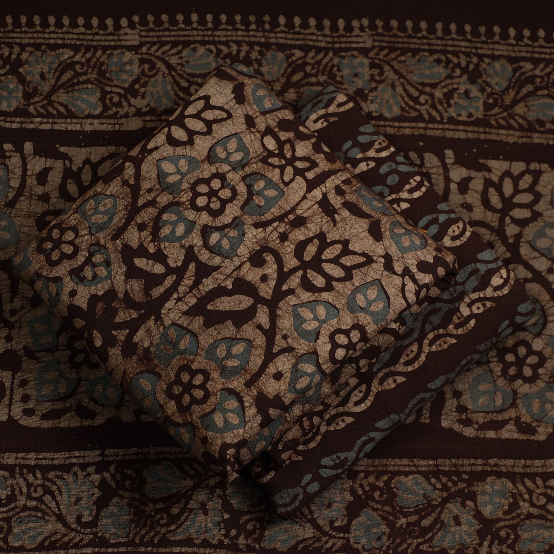 Brown - 3pc Cotton Kutch Batik Print Dress Material 79