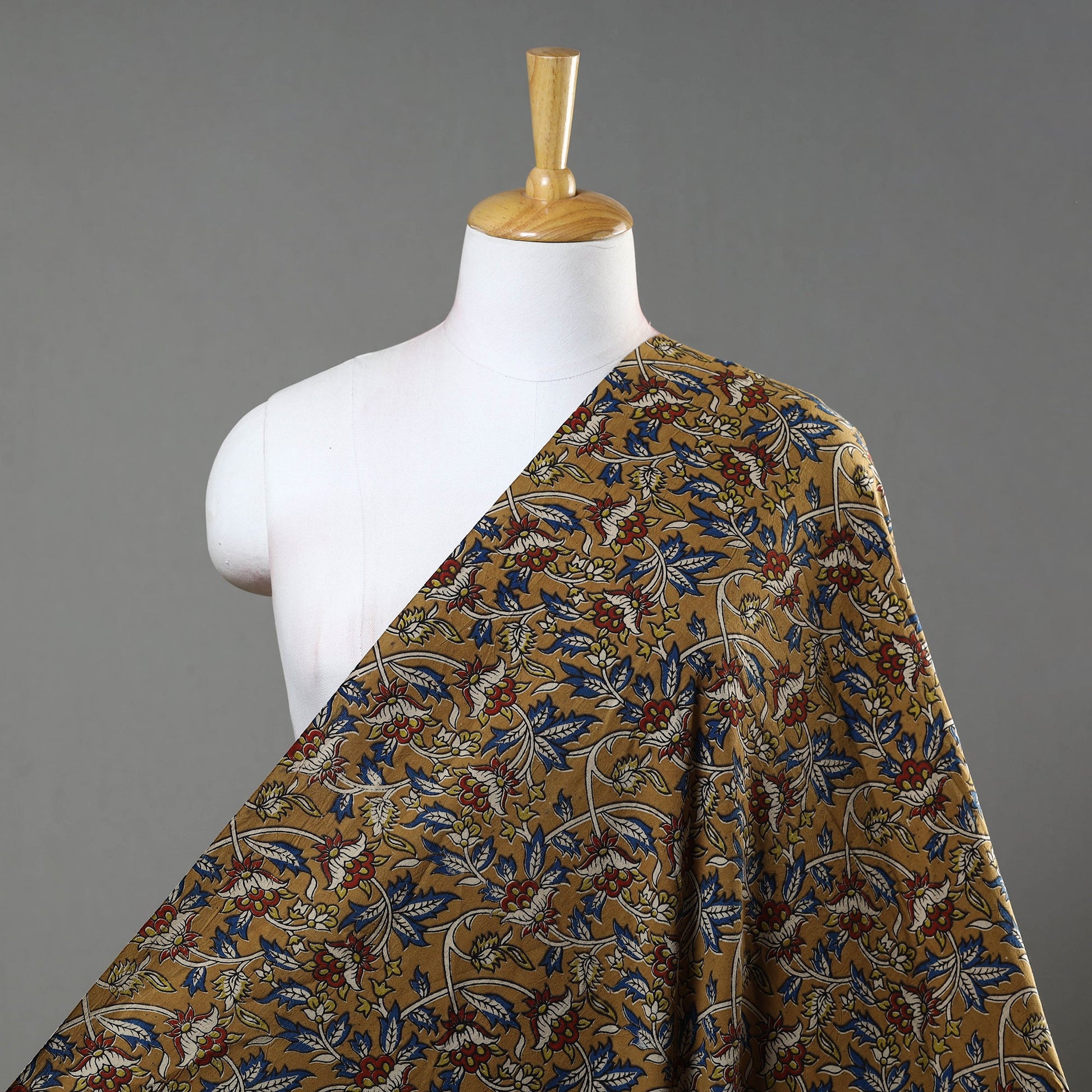Brown - Natural Dyed Block Print Kalamkari Cotton Fabric 04