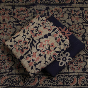 Beige - 3pc Cotton Kutch Batik Print Dress Material 80