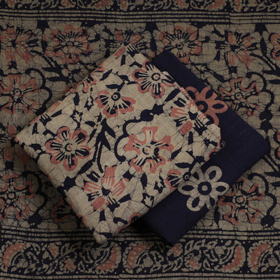 Beige - 3pc Cotton Kutch Batik Print Dress Material 80